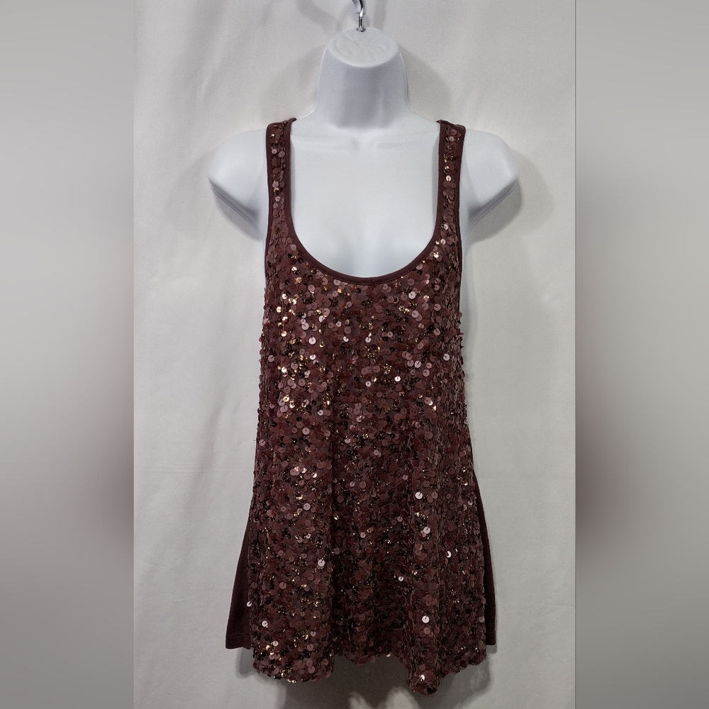 NWT Ludi Sequin Shimmer Tank Women's S Burgundy Boho Retro Party 90s Y2K